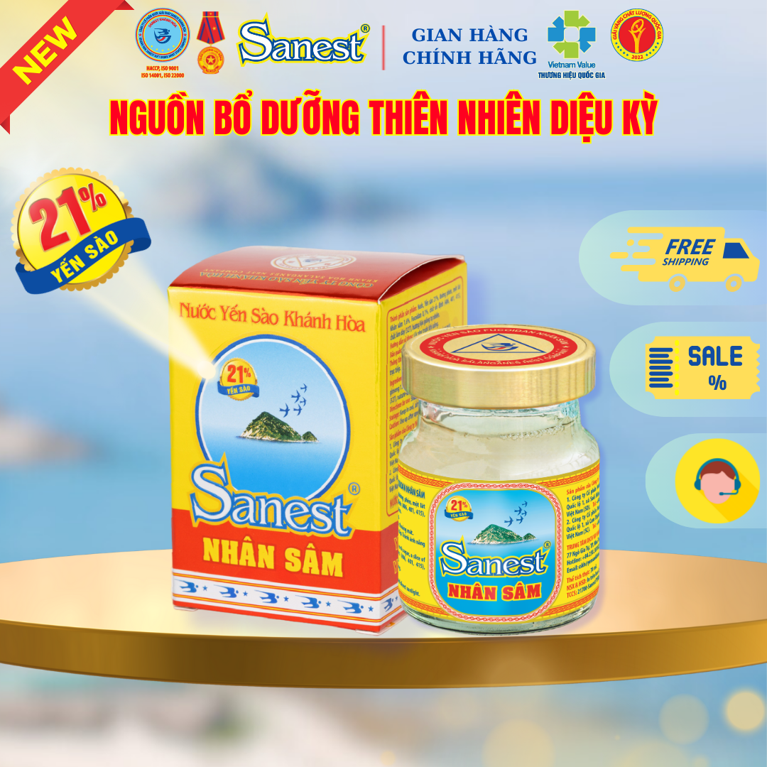 NEW [ Combo 60 lọ] Nước Yến sào Khánh Hòa Sanest 21% - Nhân Sâm