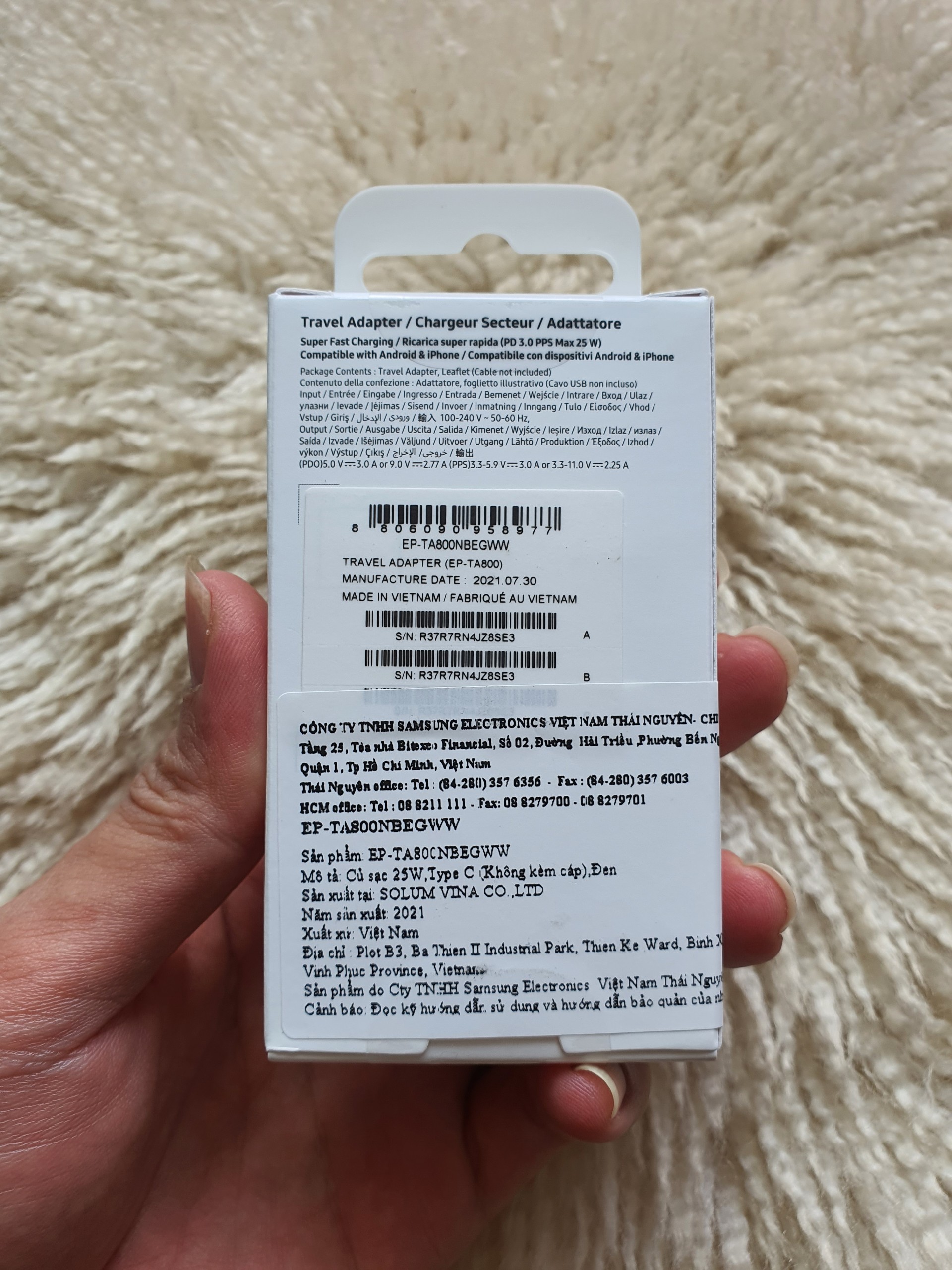 Adapter Sạc 1 Cổng 25W Type C Samsung TA800XW Hỗ Trợ Sạc Nhanh - Hàng Chính Hãng