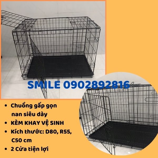 [HÀNG MỚI VỀ] Tặng Kèm Khay Vệ Sinh Chuồng, Lồng Thú Cưng Gấp Gọn Cho Chó Mèo Nan Cực Dày Size 80*55*50cm