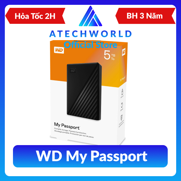 Ổ Cứng Di Động HDD WD My Passport 4TB 5TB Tương Thích Windows, MacOS, Linux - Hàng Chính Hãng