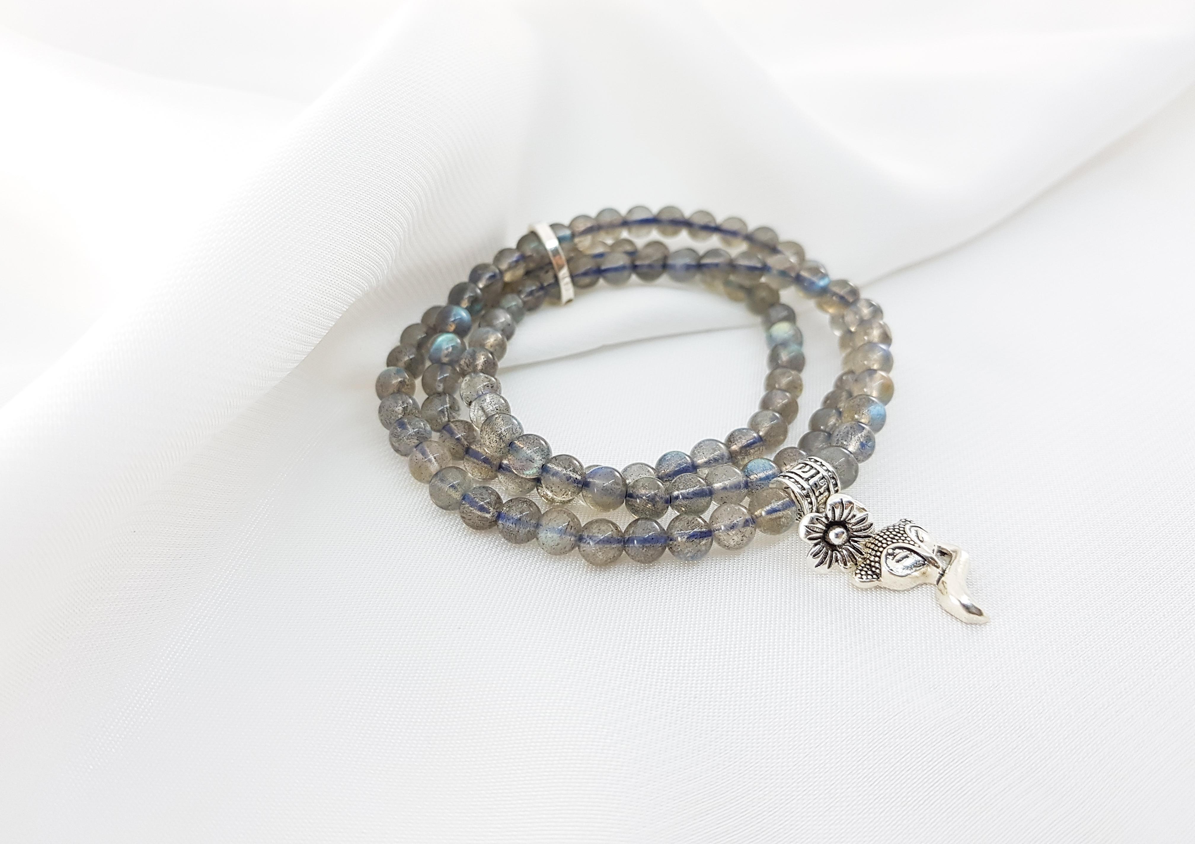 Vòng Tay Mệnh Kim, Thủy Đá Moonstone Mix Charm Hồ Ly