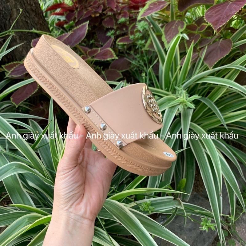 DL74 - Dép nữ thời trang quai ngang da lì khoá tròn đế xuồng 4p nhẹ êm