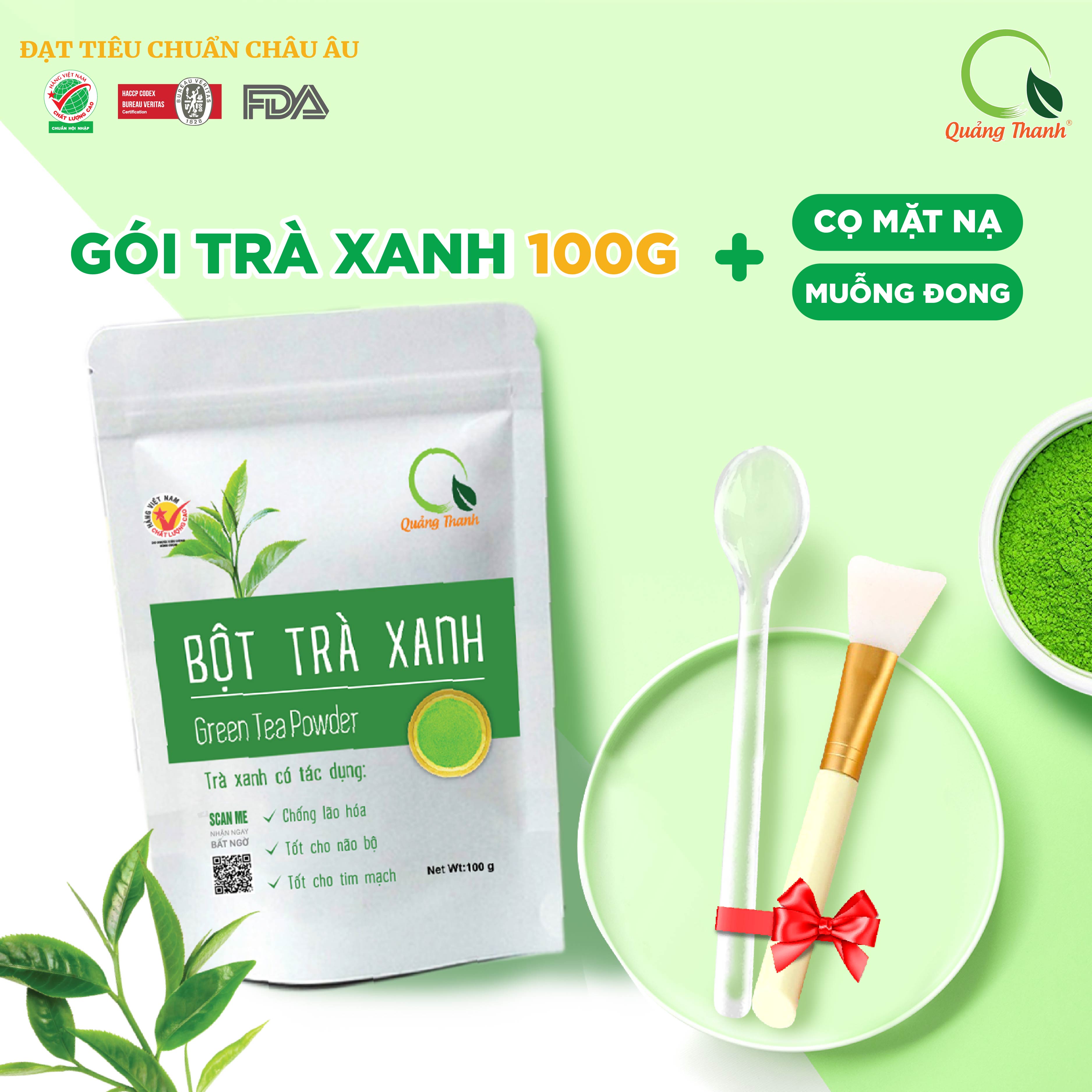 Bột Trà Xanh Sấy Lạnh Nguyên Chất  - Đắp mặt làm dịu da, kháng khuẩn, kháng viêm, giảm cân - Gói 100gr