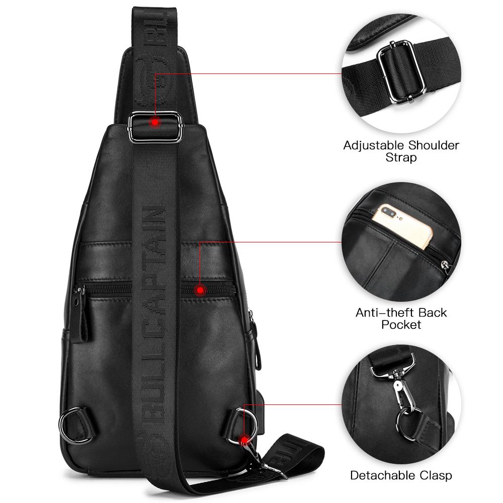 Túi da đeo vai chéo dành cho nam, đi phượt, đi bộ đường dài, du lịch có cổng sạc USB