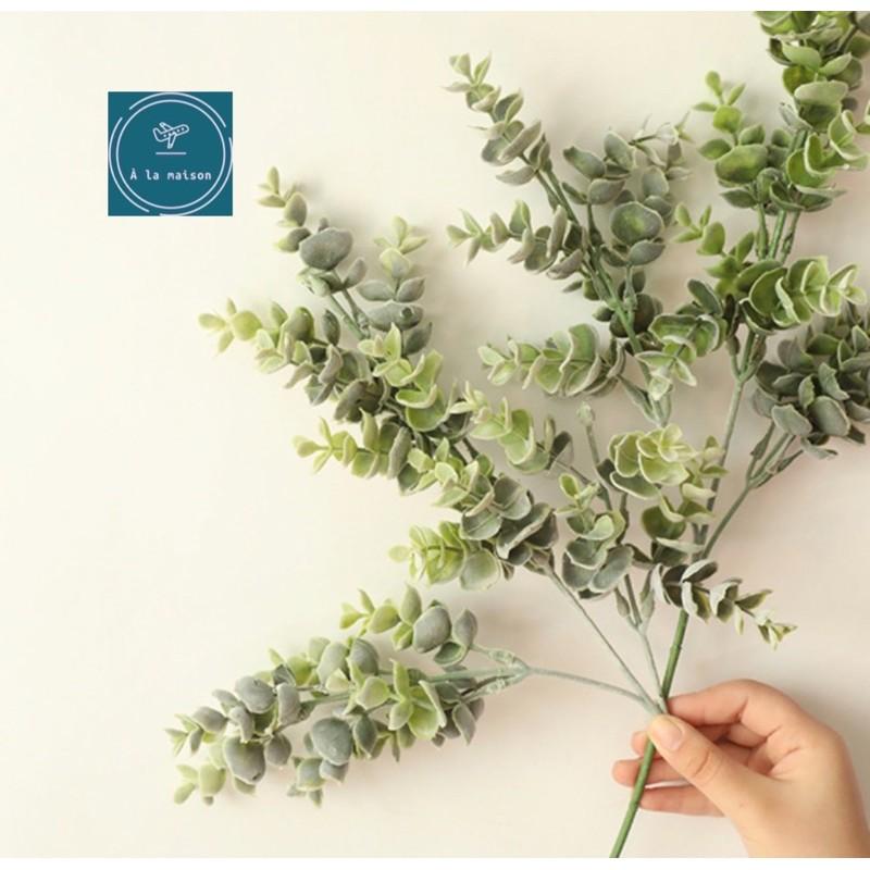 Cành lá khuynh diệp 62cm phủ tuyết dùng trong thiết kế hoa cô dâu, hoa lá trang trí nhà cửa