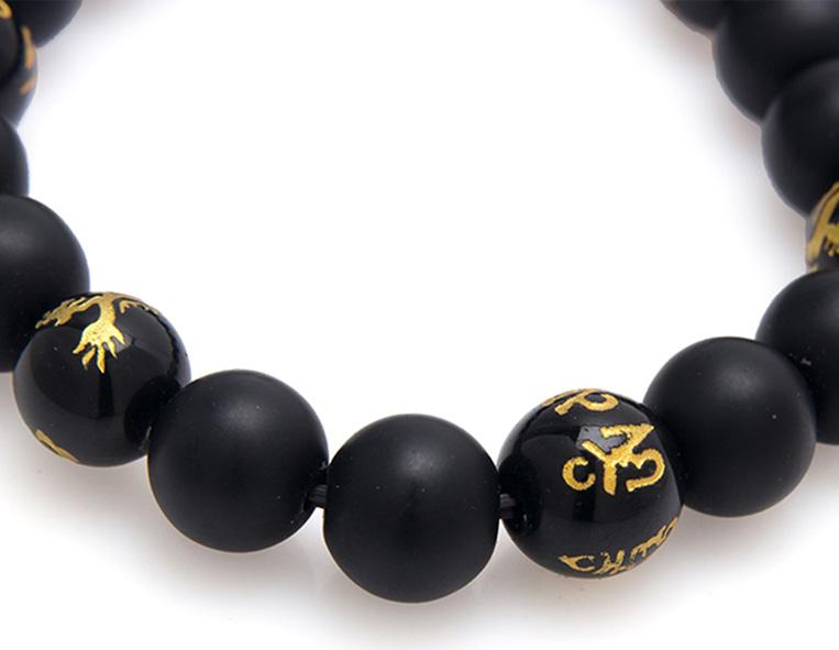 Vòng Tay Đá Onyx Đá Opal Đen Tự Nhiên Khắc Chữ Phạn Bình An 10MM Gembank