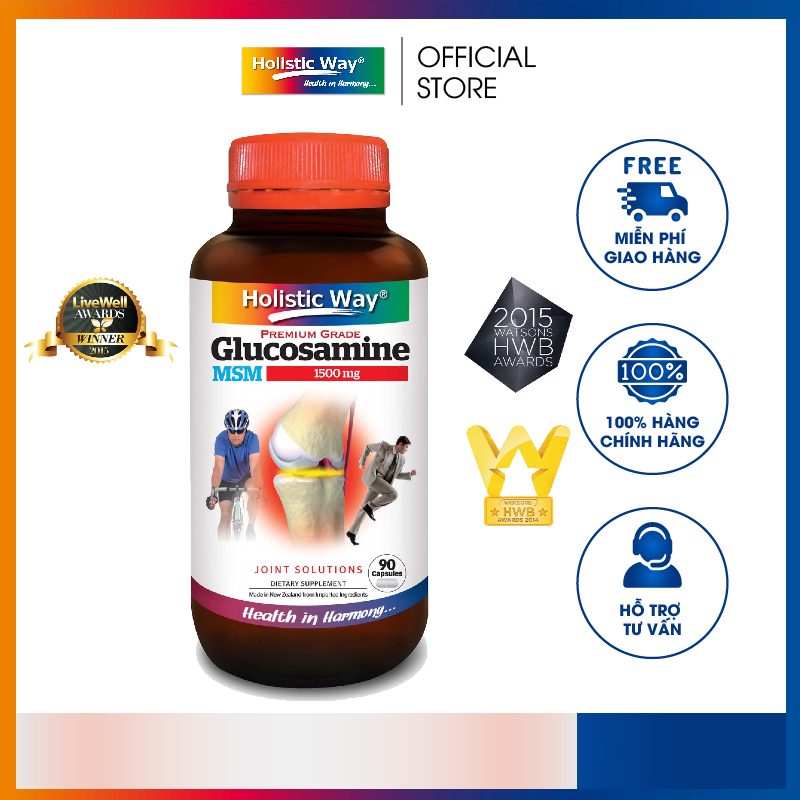 Viên Uống Glucosamine Giúp Bôi Trơn Sụn, Giảm Đau Khớp, Ngăn Ngừa Thoái Hóa Khớp Holistic Way Premium Grade Glucosamine 1500Mg + MSM