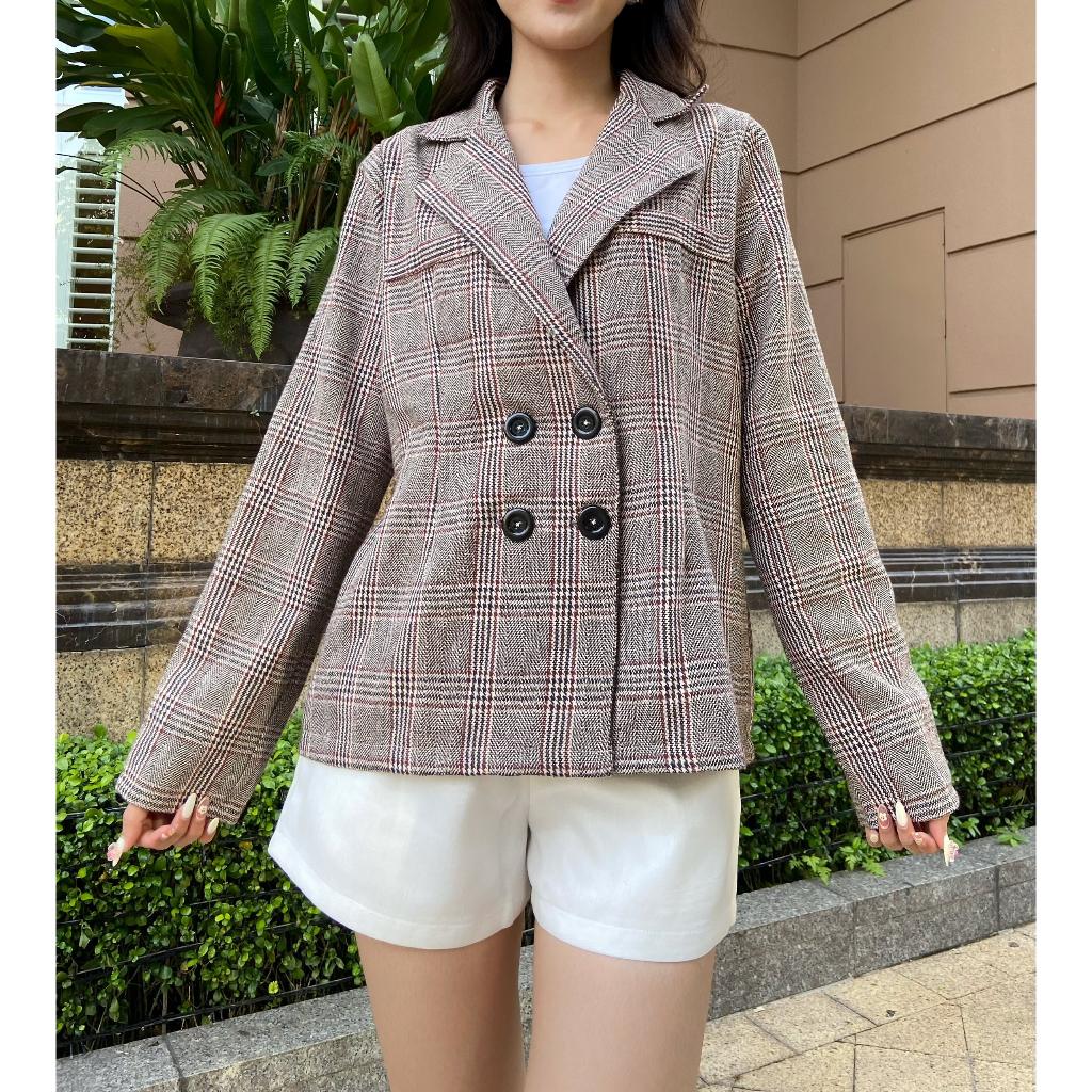 Áo blazer họa tiết màu nâu - Lovadova 22O11C002