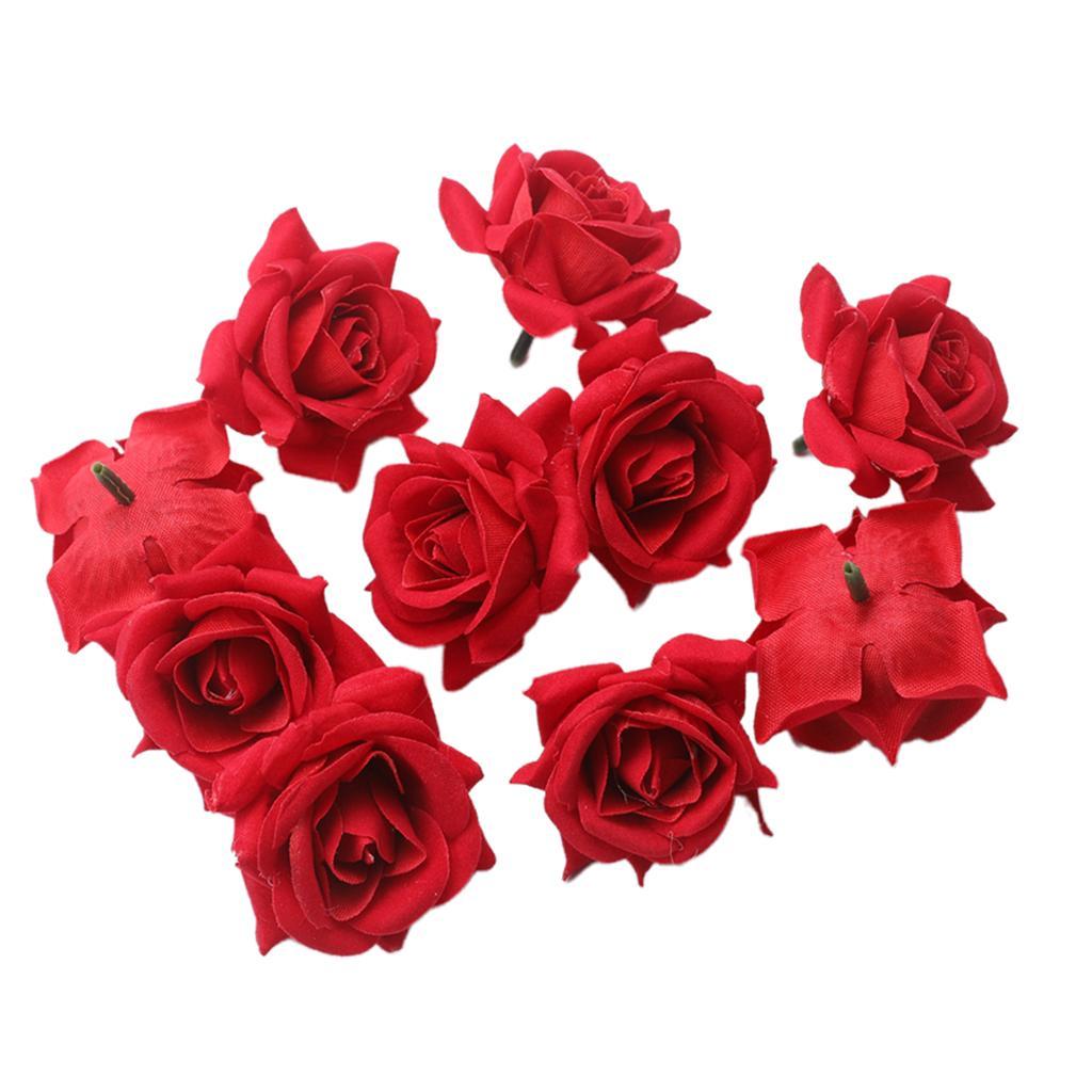 10x Artificial Rose Flower Heads For Wedding Decor, Baby Shower, Craft - Red