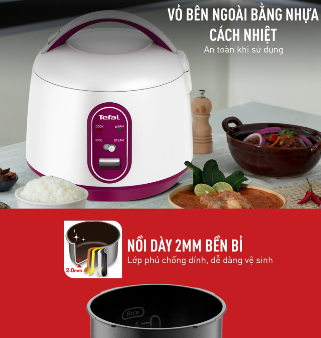 Nồi cơm điện cơ Tefal 0.7L - Thương hiệu Pháp - RK224168- Hàng chính hãng