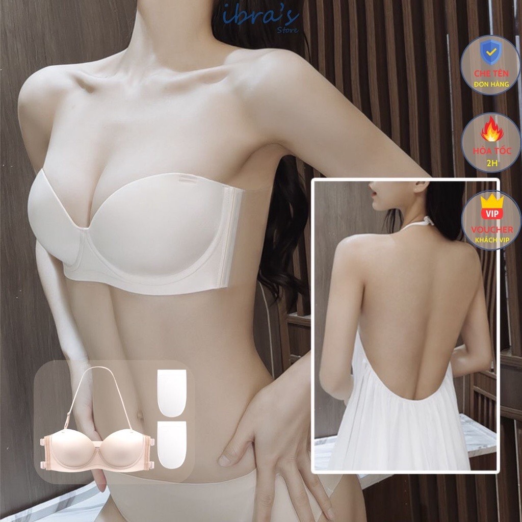 Áo Lót Hở Lưng Chống Tụt Có Gọng Nâng Đẩy Tạo Khe, Áo Ngực Không Dây Hở Lưng Dán Silicon Cup Ngang Hàng Cao Cấp