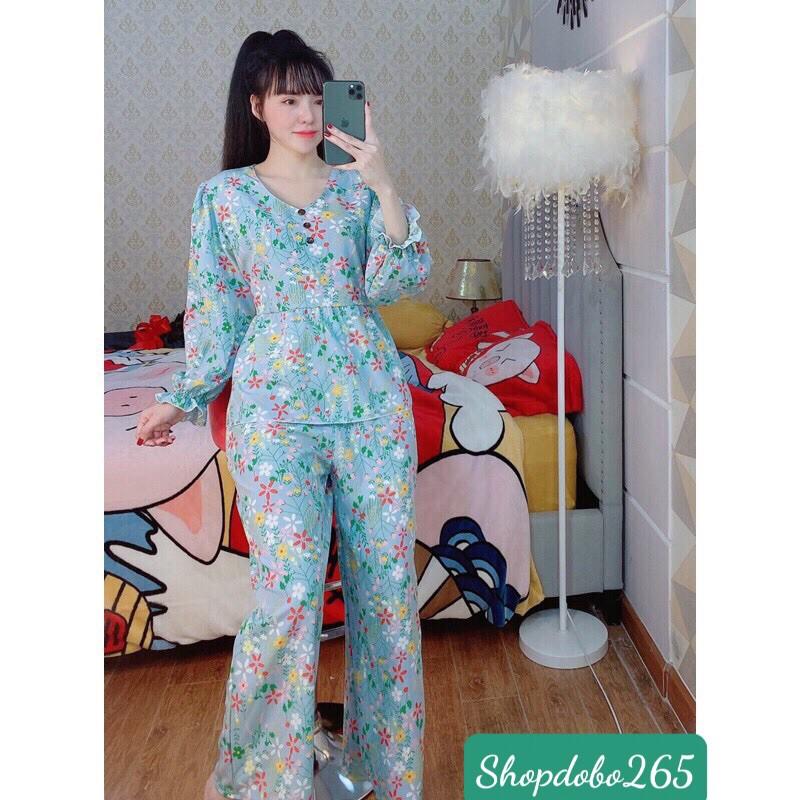 Set đồ nữ,đồ bộ nữ,đồ ngủ mặc nhà vải lụa hoa nhí quần ống rộng thời trang.