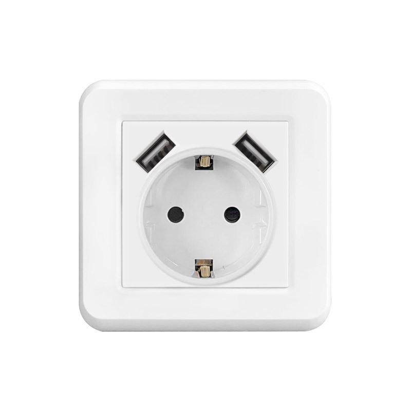 Với 2 cổng USB, ổ cắm USB gắn phẳng màu trắng sáng bóng Phù hợp với ổ cắm âm tường 1 chiều tiêu chuẩn dành cho máy tính bảng điện thoại thông minh