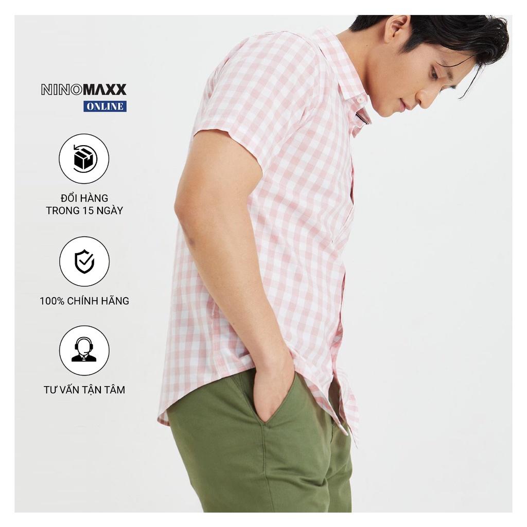 NINOMAXX Áo sơ mi nam tay ngắn kẻ sọc form slim fit chất liệu 100% cotton 2003100