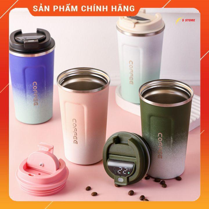 Ly giữ nhiệt cầm tay Coffee hiển thị nhiệt độ,bình giữ nhiệt nhiều màu sắc inox 304 cao cấp 500ml