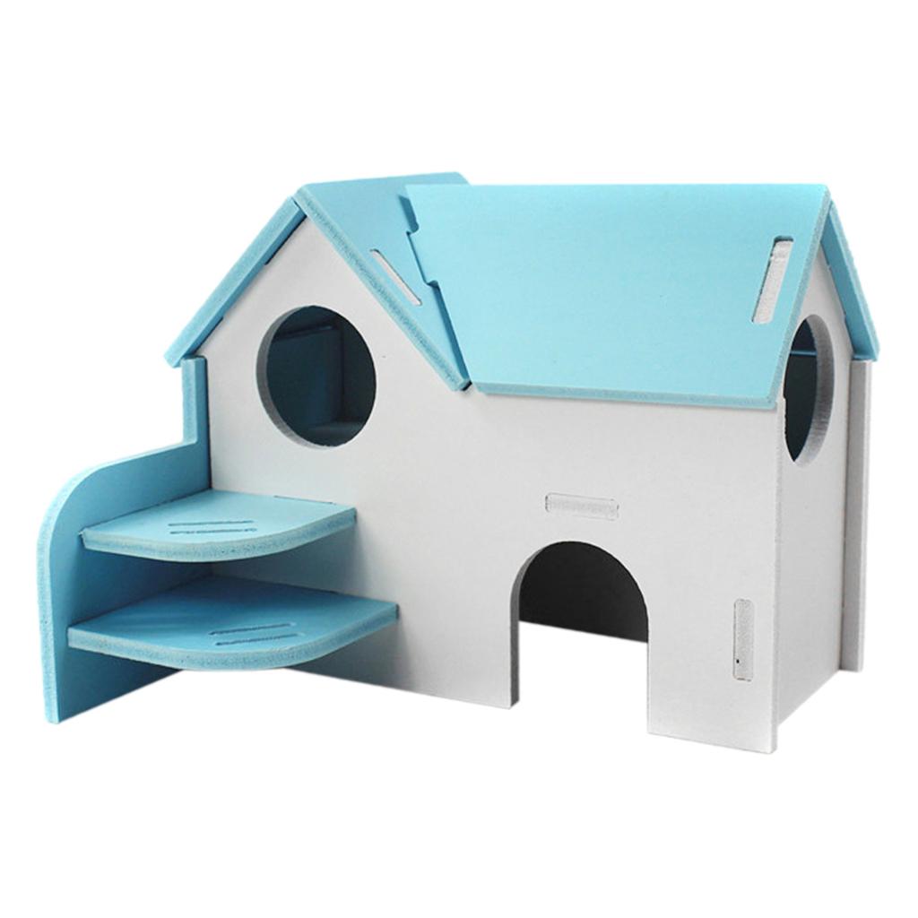 Hamster Mouse Hideout House Wooden Living Hut Exercise Funny Nest Toy Blue