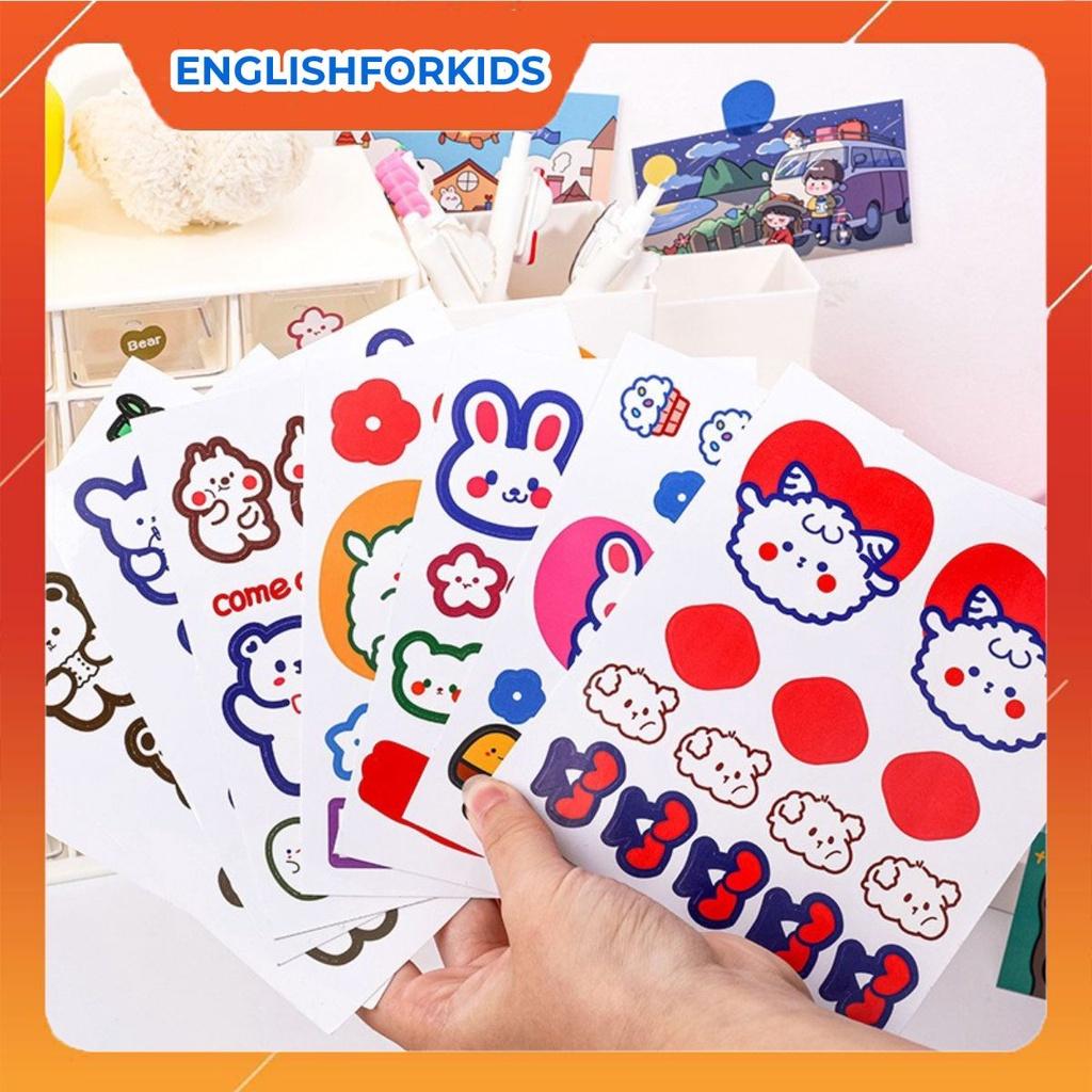 Sticker Hoạt Hình Trang Trí, Decor Dán Sổ, Ghi Chú Cute Văn Phòng Phẩm Kiểu Hàn