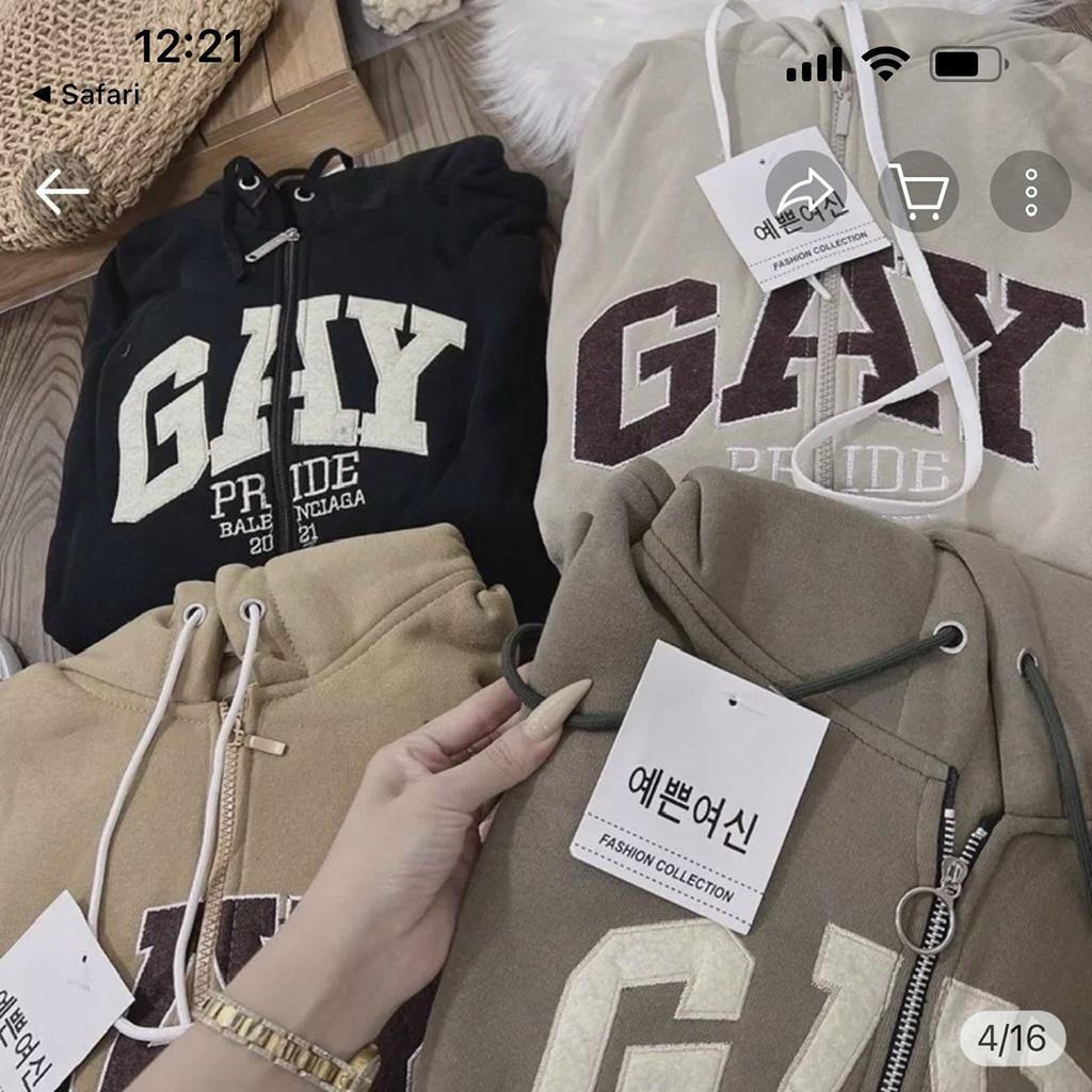 Áo Hoodie Zip Nỉ Ngoại Xuất Khẩu GAY - Áo Khoác Nỉ dây kéo nam nữ UNISEX