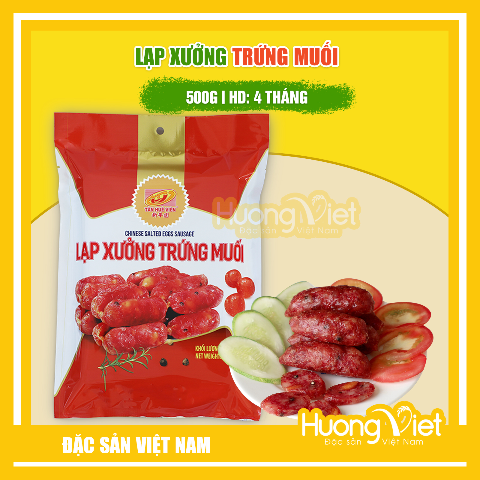 Đặc Sản Sóc Trăng - Lạp Xưởng Trứng Muối Tân Huê Viên, Lạp Xưởng Sóc Trăng Mai Quế Lộ Gia Truyền Đậm Đà Vị Cay Nhẹ Túi 500G