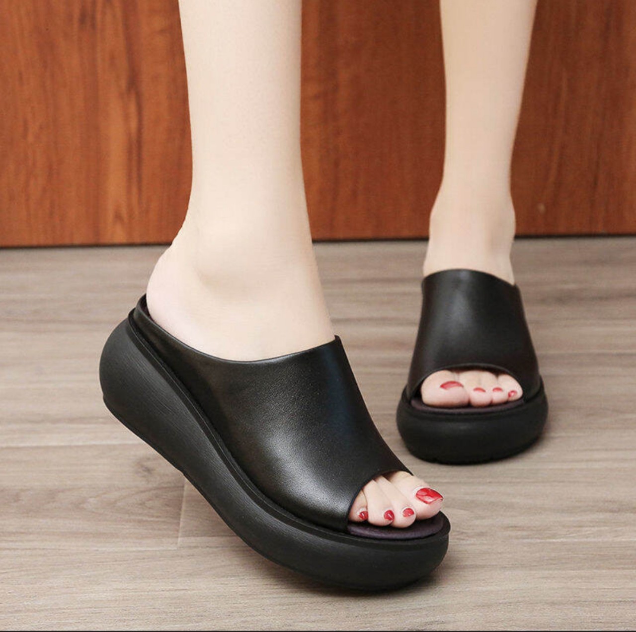 Dép đế xuồng quai da kiểu mới 6f