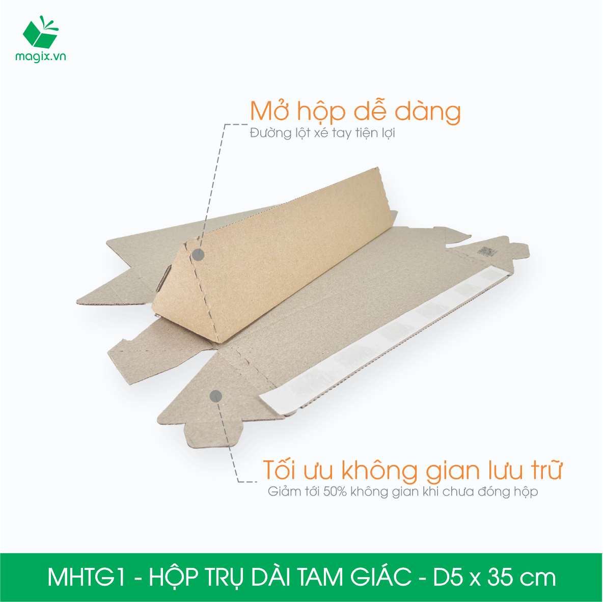 MHTG1 - D5x35 cm - 100 Hộp trụ dài tam giác thay thế ống giấy - Hộp carton đóng gói hàng