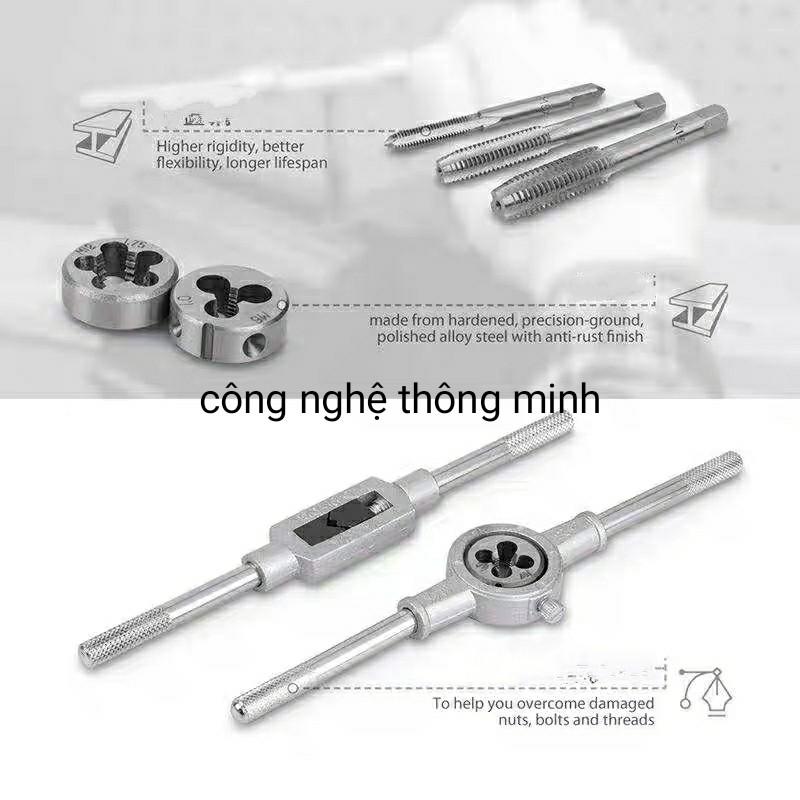 Bộ tạo ren 12 20 40 chi tiết bộ taro hợp kim siêu cứng- Bộ tay quay taro tạo ren trong và ngoài