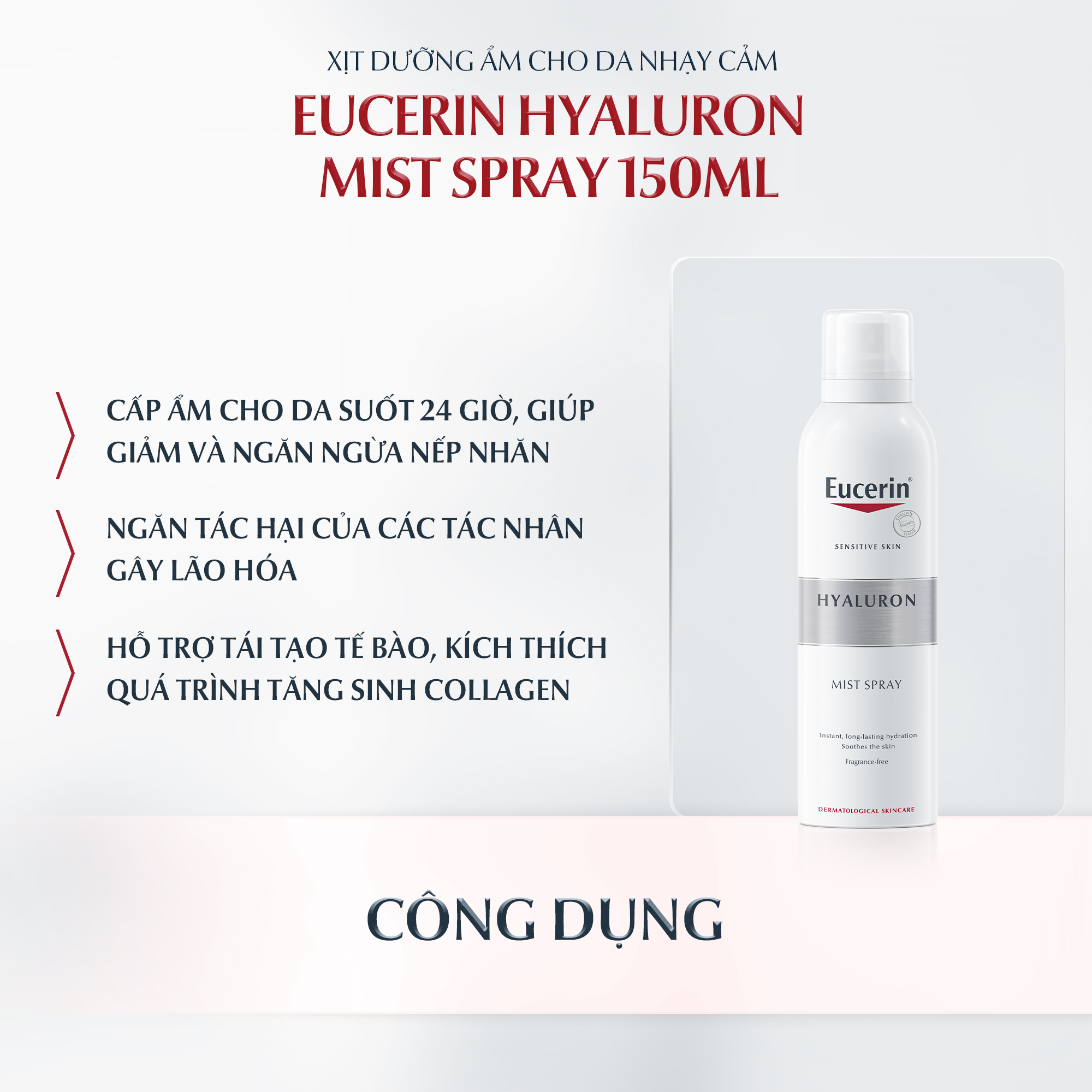 Combo 2 Xịt dưỡng ẩm &amp; giảm nếp nhăn Eucerin Hyaluron Mist Spray 150ml