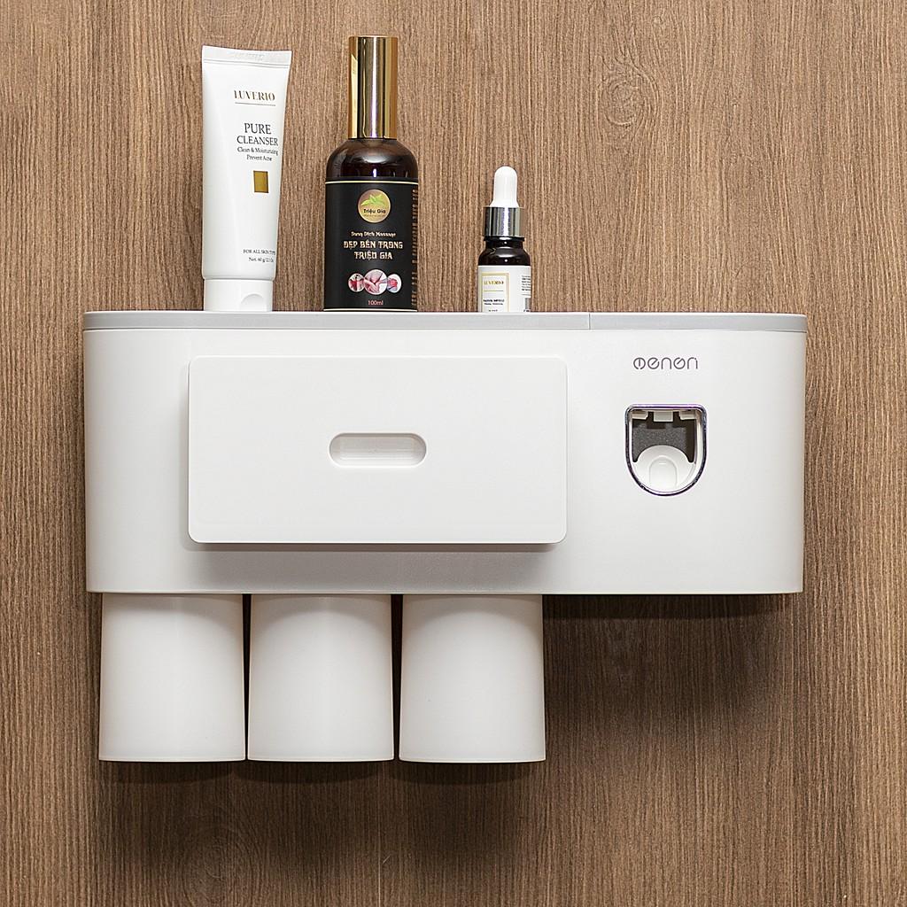 Kệ Để Đồ Phòng Tắm Nhả Kem Tự Động Tặng Kèm Cốc, Bộ Nhả Kem Tự Động OENON 3 Cốc Đa Năng Dán Tường