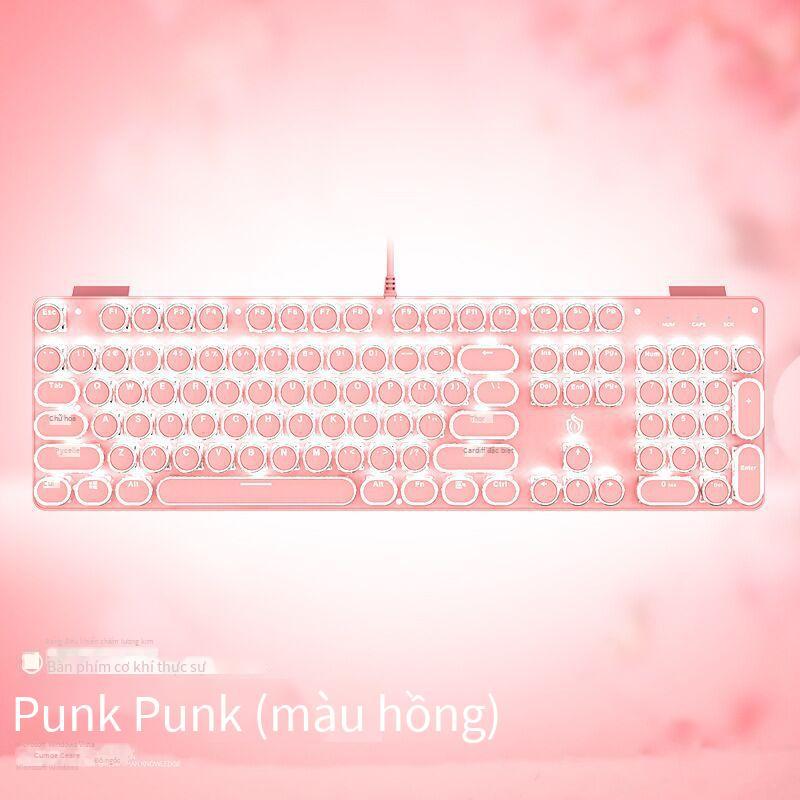 Phong cách mới nhất trục xanh Punk thực bàn phím cơ máy tính để bàn máy tính xách tay Internet có dây cafe game cô gái dễ thương lưới bàn phím màu đỏ