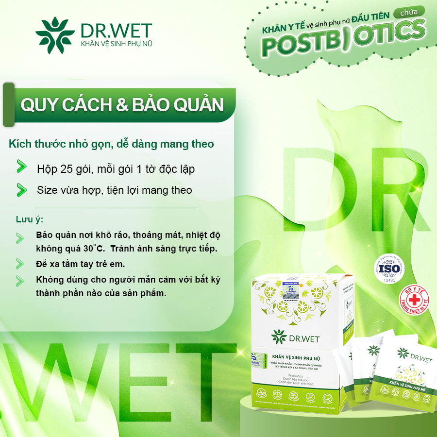 KHĂN Y TẾ Vệ Sinh Phụ Nữ DR.WET Giúp Làm Sạch, Khử Mùi Siêu Tiện Lợi - 25 gói/ Hộp