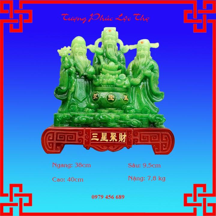 Tượng Phúc Lộc Thọ Màu Xanh Cao 40cm