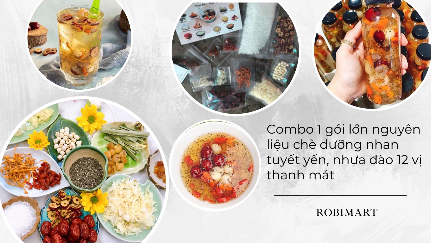 Combo 1 gói lớn nguyên liệu chè dưỡng nhan tuyết yến, nhựa đào 12 vị thanh mát