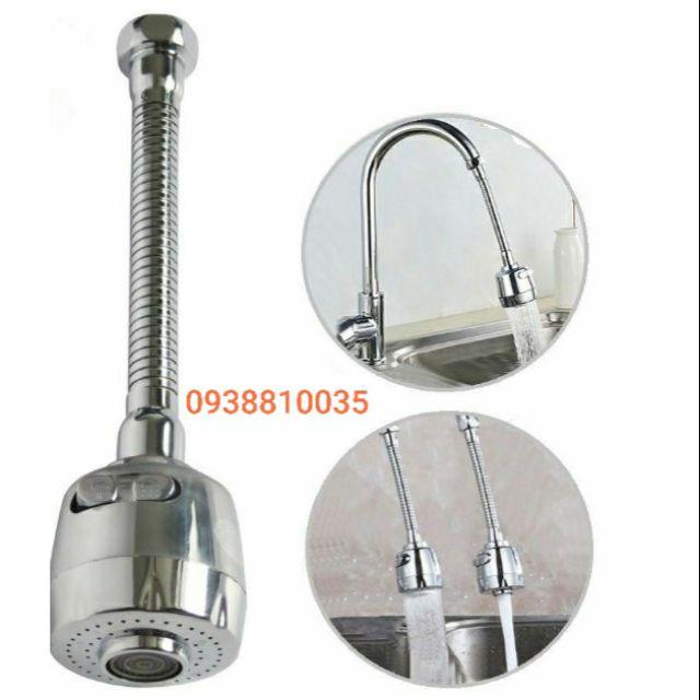 Đầu vòi tăng áp lực nước ống lò xo Inox xoay 360 độ