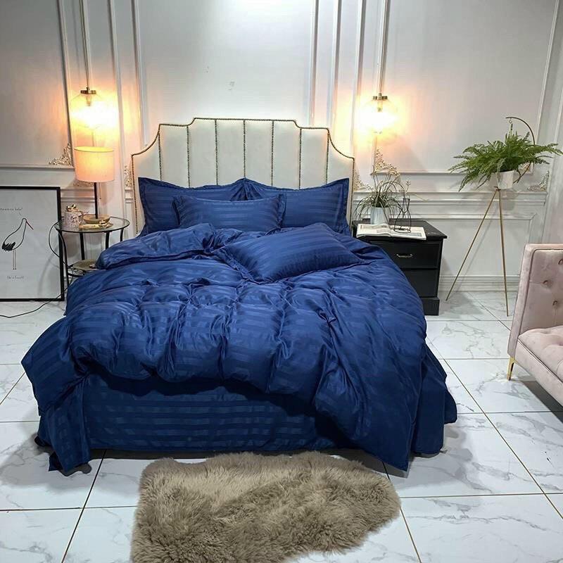 Bộ drap gối sọc 3F vải cotton khách sạn cao cấp