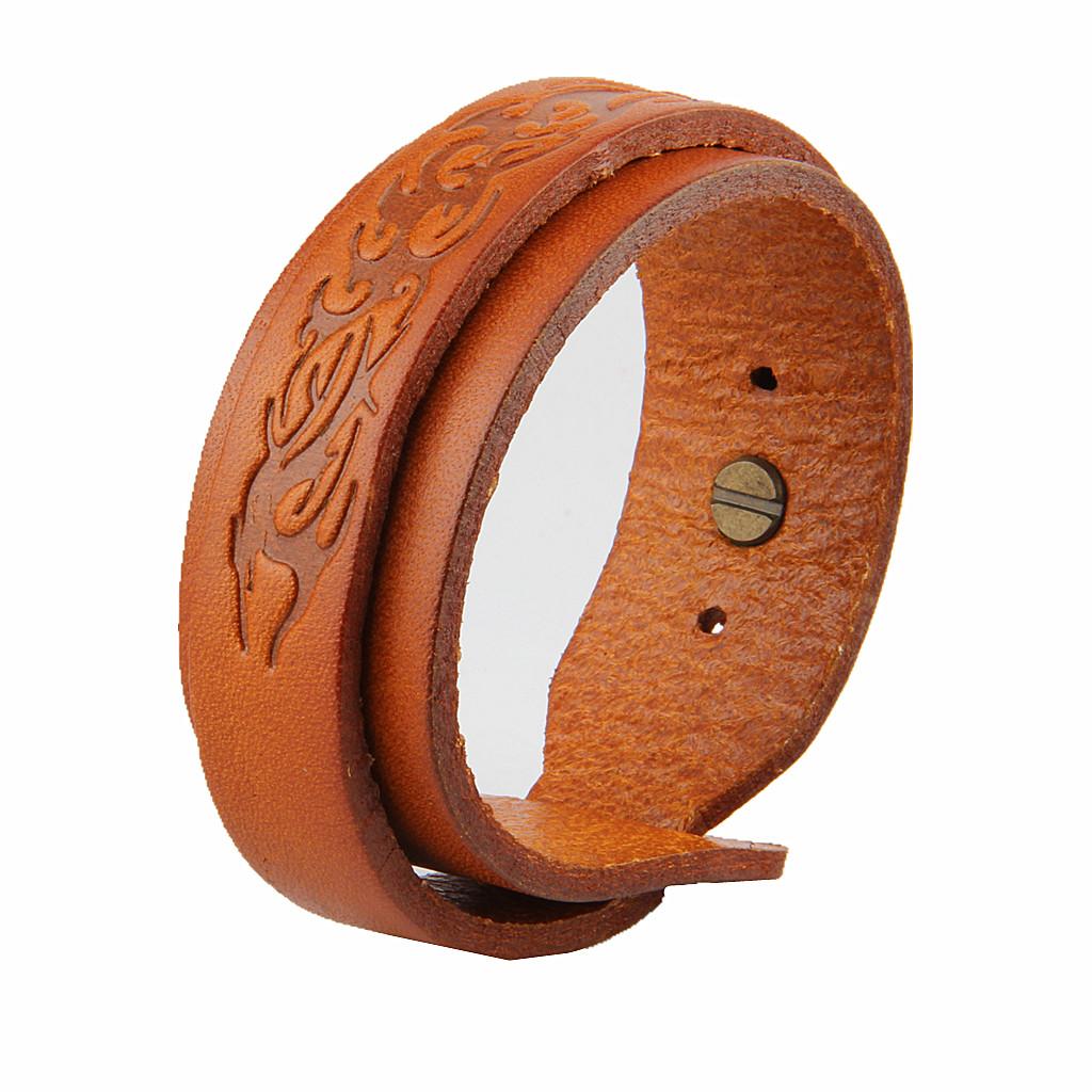 Handmade Double Layers Wide Mens Leather Cuff Bracelet Bangle Pattern