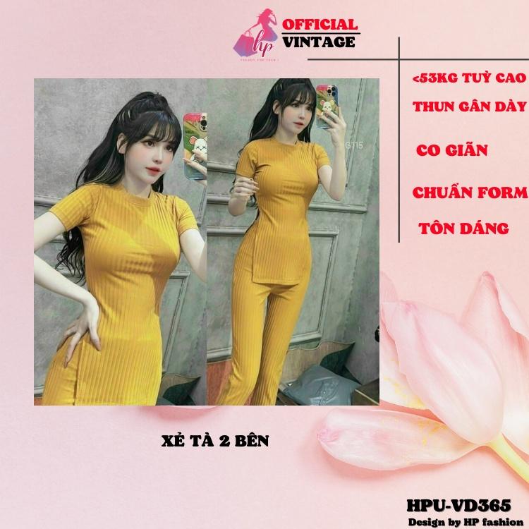 Set bộ dài áo thun xẻ tà body nữ kèm quần dài lưng cao thun gân dày kiểu hàn quốc mặc nhà VD365