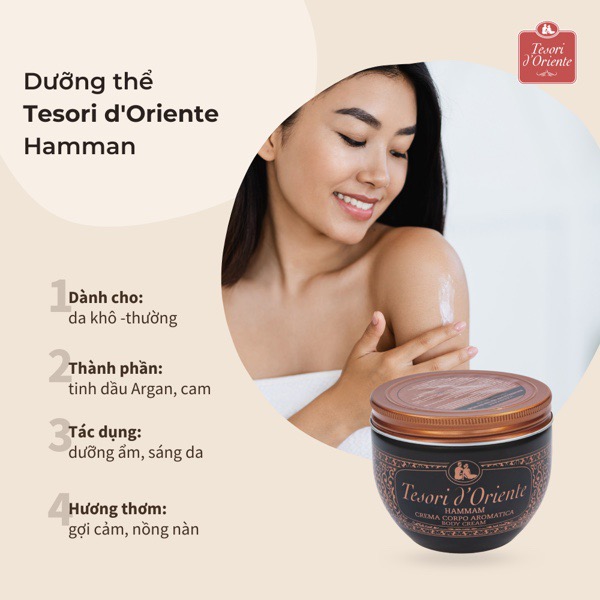 Kem Dưỡng Thể Body Tesori D'Orient Hammam Tinh Dầu Argan Dưỡng Ẩm trắng Da Mềm Mịn 300 ML