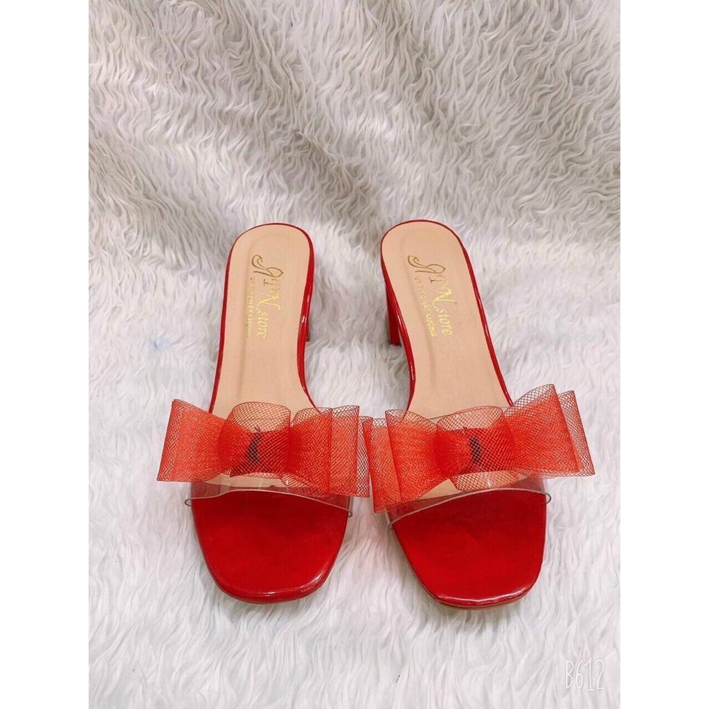 Dép cao gót quai màu hồng và đỏ siêu dễ thương cao 5cm cực êm chân