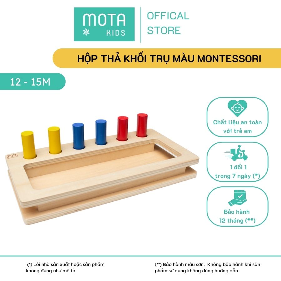 Đồ chơi hộp thả khối trụ màu cho bé từ 12-15 tháng Montessori Mota- Tăng cường kỹ năng vận động đôi tay- Hàng chính hãng