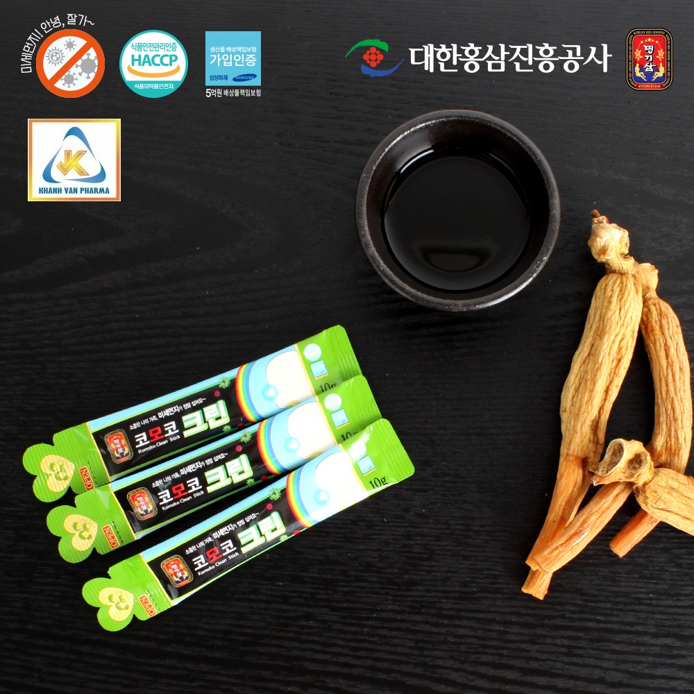 Nước Hồng Sâm Cát Cánh Komoko Hàn Quốc - Komoko Clean Stick - MYEONG KI SAM - Bảo vệ đường hô hấp - Hộp (500g) 50 gói x 10g - hàng nội địa, nhập khẩu chính ngạch