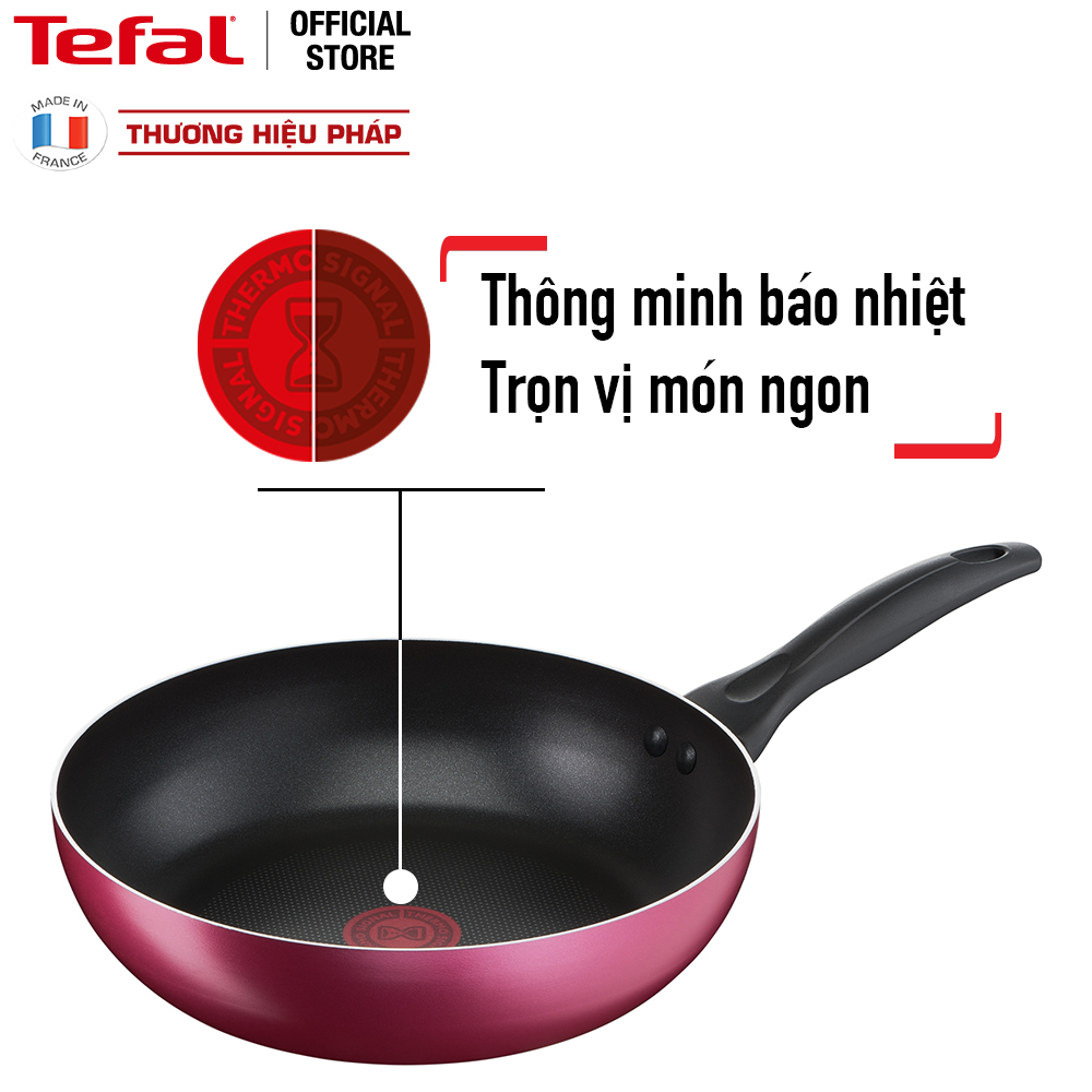 Chảo chiên Tefal Light &amp; Clean B2240596 26cm (Đỏ) - Lớp phủ Titanium - Công nghệ Thermor-spot cảnh báo nhiệt - Hàng chính hãng