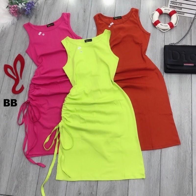 ĐẦM THUN ÔM BODY RÚT DÂY BÊN HÔNG VỀ ĐỦ MÀU SẮC LUÔN NHA CẢ NHÀ .