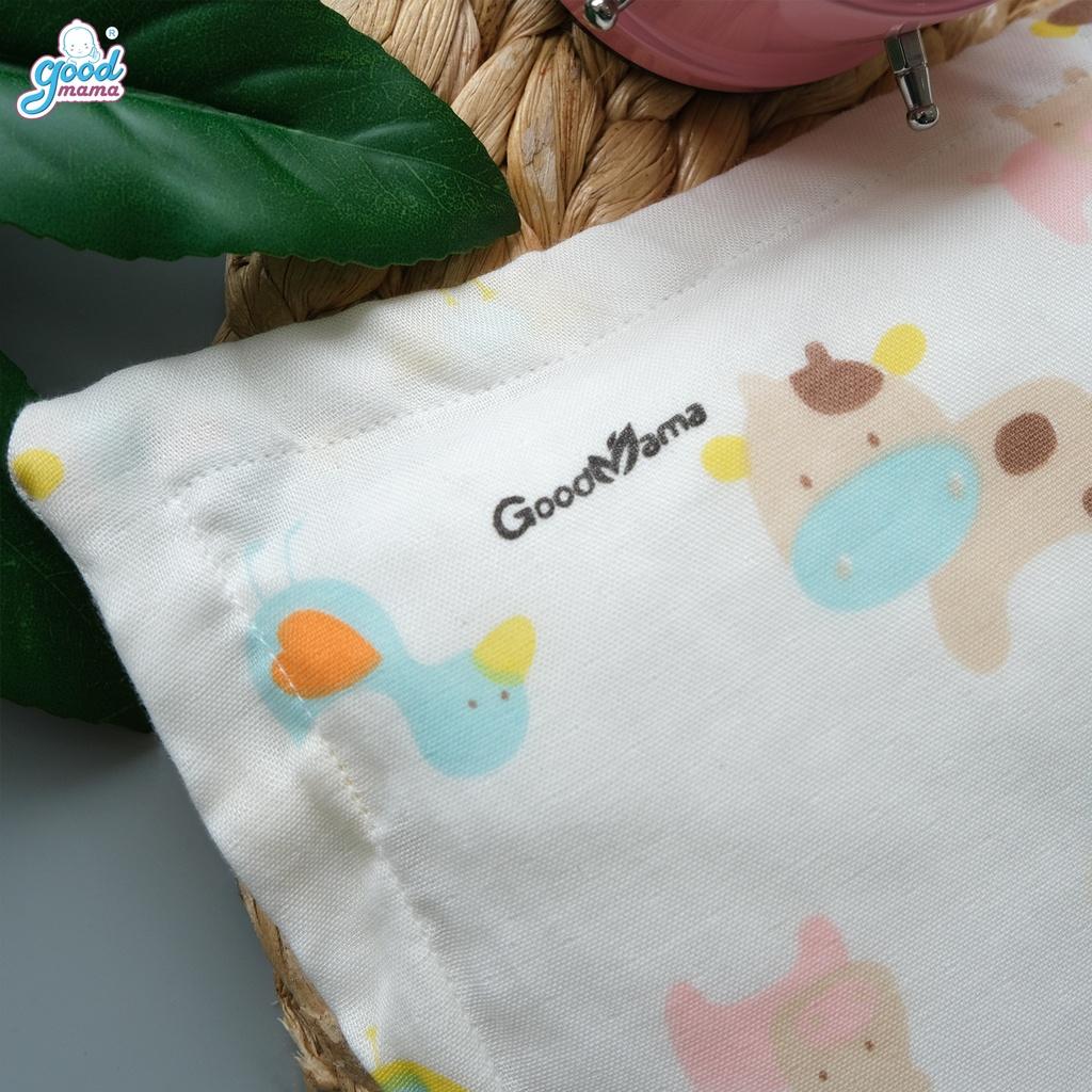 Gối Bông Sơ Sinh Cho Bé Goodmama vỏ xô sợi tre, bông microfiber kháng khuẩn tự nhiên