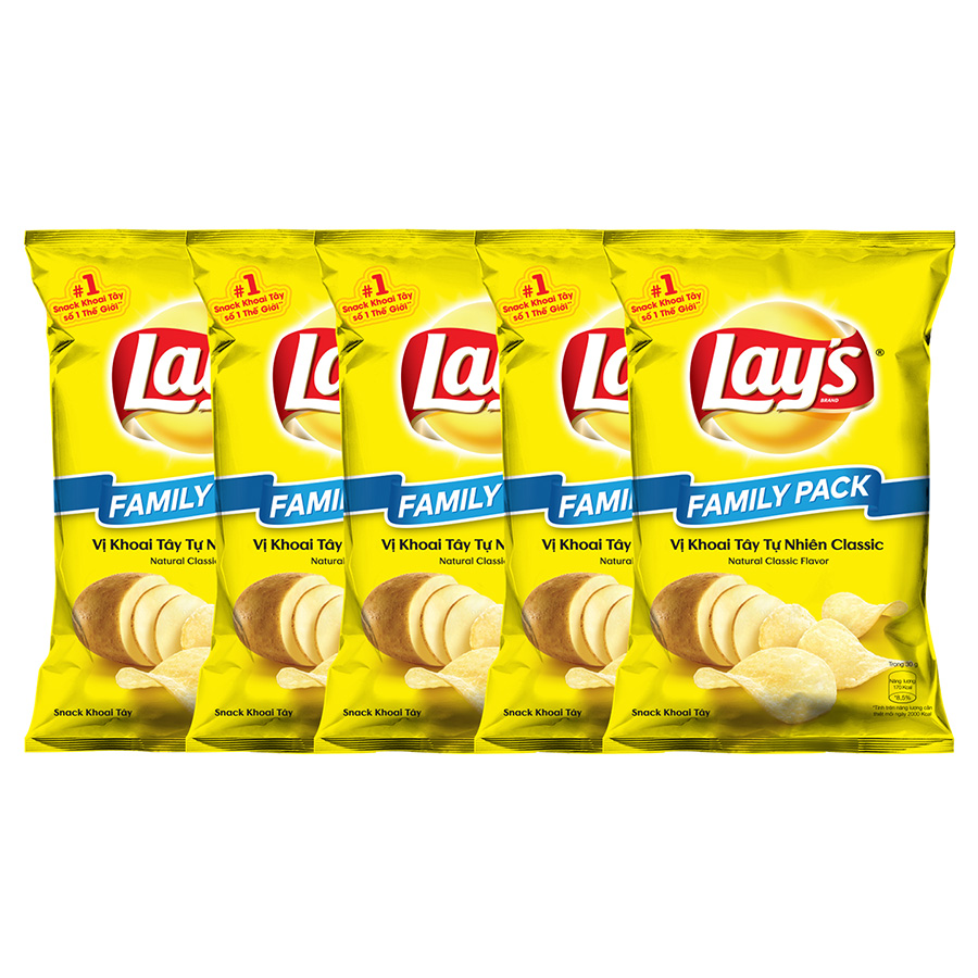 Combo 5 Bánh Snack Khoai Tây Lay's vị Khoai Tây Tự Nhiên 150g Cho Cả Nhà - Family Pack Siêu Tiết Kiệm