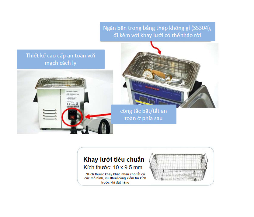 Máy làm sạch bằng sóng siêu âm - Máy rửa có nhiệt độ - 100W 2 lít (ALD-400100-20H) - Singapore