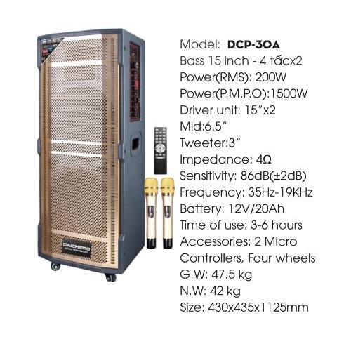 Loa Kéo Di Động Karaoke Bass Đôi 40 Daichipro DCP-30A 4 Tấc Đôi - Chính Hãng