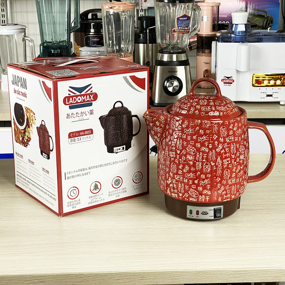 Siêu thuoc điện 3.3L Ladomax HA-8833 thân gốm tráng men, tự động ngắt khi thuốc còn 1 chén, có chuông reo - Hàng chính hãng