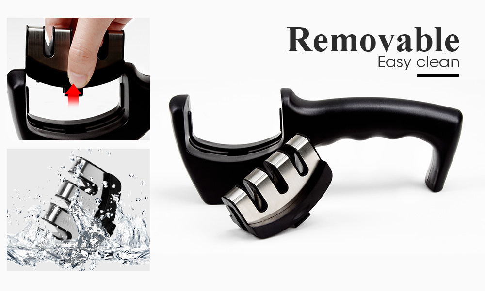 Knife Sharpener 3 Stages Professional Diamond Ceramic Rod Sharpener Sharpening Tool Stainless Steel Blade With Non-slip Base