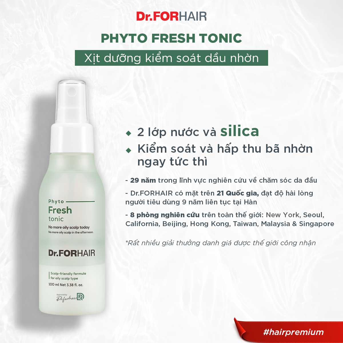 Tinh chất xịt dưỡng tóc cho tóc bết giảm dầu nhờn và mùi hôi da đầu Dr.FORHAIR Phyto Fresh Tonic 100ml