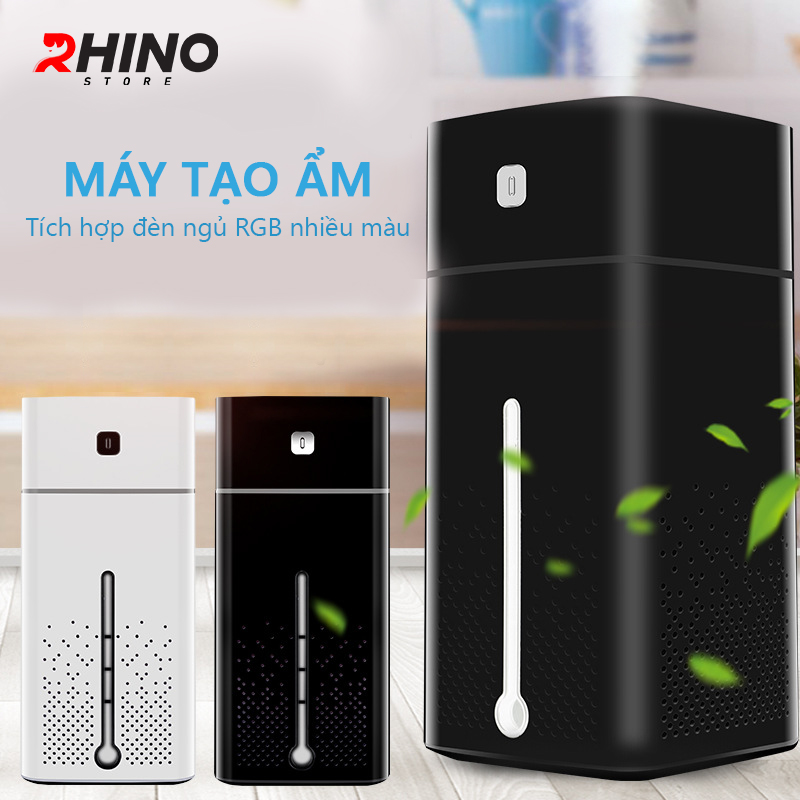 Máy phun sương xông tinh dầu tạo ẩm Rhino H101 dung tích 1000ml, không gây tiếng ồn, tích hợp đèn ngủ RGB nhiều màu, có chế độ tự ngắt - Hàng chính hãng